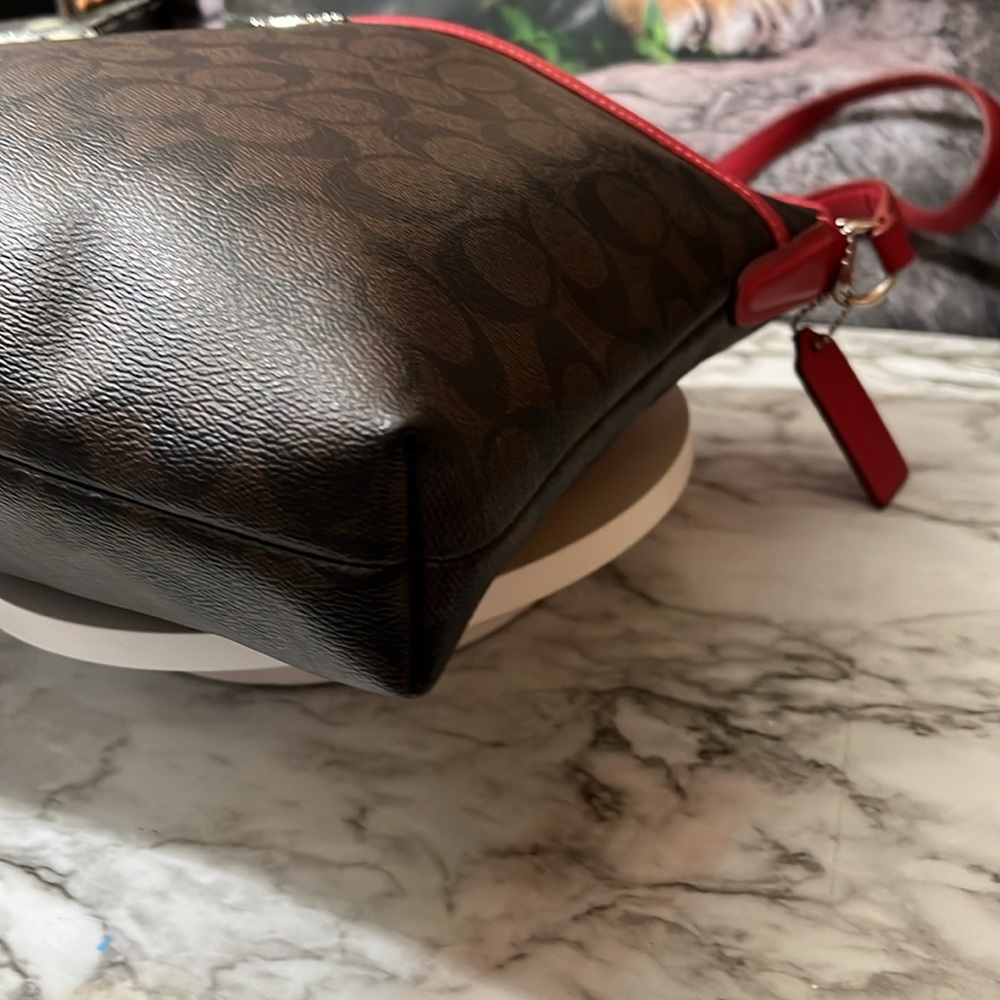 COACH Shoulder Crossbody Bag Signature PVC Red and  Brown Japan Exclusive. - Picture 11 of 17